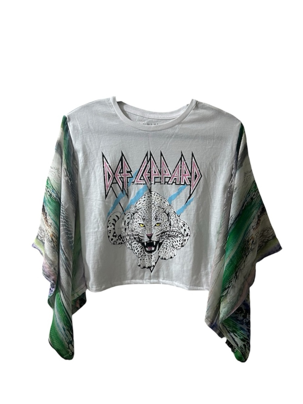 One of a Kind Upcycled Def Leppard Cropped Graphic Tee with kimono  Sleeves